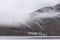 Moody dramatic misty Winter landscape drifting through trees on slopes of Ben Lomond in Scotland