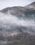 Moody dramatic misty Winter landscape drifting through trees on slopes of Ben Lomond in Scotland