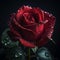 Moody Elegance: Captivating Red Rose with Dew Drops on Black Background - Perfect for Romantic Souls!