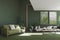 Moody Green Luxury Modern Living Room Interior with Spring Decor