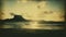 Moody Lomography: Sunset And Mountains In An Ocean Area