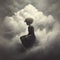 Moody Monotones: A Captivating Painting Of A Woman Sitting On Cloud Top