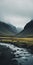 Moody Mountain Field With River: A Cinematic Landscape In Glen Orbik Style