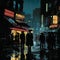 Moody Neo-noir Illustration: Rainy Night In New York City Speakeasy