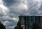 A moody photograph of a glass building