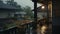 Moody Rainy Porch: Japanese-style Landscapes In 8k Resolution