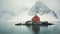 Moody And Serene: A Red House Atop A Frozen Mountain