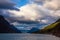 Moody sky over the Lustrafjord branch of greater Sognefjord Luster Sogn og Fjordane Norway Scandinavia