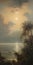 Moody Tonalism: A Romantic Moonlit Seascape With Palm Trees