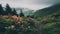 A Moody Trail Through The Mountains With Pink Flowers