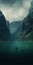 Moody Water Surrounding Mountains: A Pixelated Landscape Of Norwegian Nature