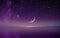 MOON Blue lilac starry sky reflection on sea with planet flares universe nebula