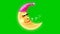 Moon cartoon sleeping, Babies sleep background, Looped moon, Shooting star, Night fantasy, animation on green screen background.