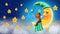 Moon cartoon sleeping ZZZ, Bear cartoon, Babies sleep background, Looped moon, Shooting star, Night fantasy, animation background.