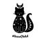 Moon cat. Celestial cat. Cute animal. Black cat shape isolated Celestial cat, tattoo, boho design