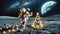 Moon Christmas: Astronaut Planting Festive Tree Flag