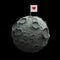 Moon with craters heart scratched surface and blank flag on top. High quality rendering. Isolated.