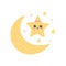 Moon and cute cartoon star with smile and bow icon. Litlle girl star. Vector illustration