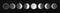 Moon eclipse, different phases, realistic moonlight in stages from full moon to thin moon