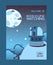 Moon eclipse watching, welcome flyer, observing station night sky, flat vector illustration. Monitoring station