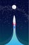 Moon exploration, rocket flies up, Vector Concept. Spaceship flying