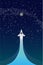 Moon exploration, rocket flies up, Vector Concept. Spaceship flying