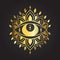 Moon Eye Gold Mystical Gold. Mandala Lotus logo. Vector Illustration. Mandala