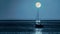 When the moon is full, a sailing boat goes out to sea.