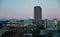 The moon going down over the city of Sheffield at Dawn, South Yorkshire