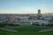 The moon going down over the city of Sheffield at Dawn, South Yorkshire