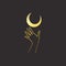 Moon goold Mystical logo. Vector Illustration. Minimalist Line art Style.