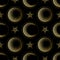 Moon, half moon and star golden luxury seamless pattern