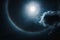 Moon halo phenomenon. Nighttime sky and bright full moon with sh