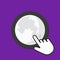 Moon icon. Space exploration concept. Hand Mouse Cursor Clicks the Button