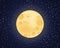 Moon. The image of the full moon in the starry sky. Yellow moon in the night sky. Vector illustration