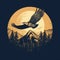 Moon-inspired Vintage T-shirt Design With Majestic Eagle And Mountain Range