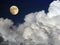 Moon and large clouds moonlit evening landscape with moon dark b