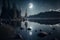 moon light at lake shining moon at night AI generated