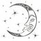 Moon. Month. Ancient astrological symbol. Engraving. Boho Style. Ethnic. The symbol of the zodiac. Esoteric Mystical. Coloring.