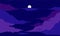 Moon on night dark blue background. Bright space landscape with purple clouds galactic luminous infinity.