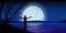 Moon on the night sky man hands stretch silhouette