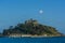 Moon over mount st michael island fortress near penzance