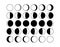 Moon phase. Half shape lunar cycle, Moon silhouette calendar concept, crescent and eclipse cosmos symbols. Vector set