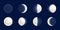 Moon phases illustration, celestial space planet poster background