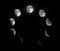 Moon Phases. Ten steps from full moon to new moon. High resolution and super detailed lunar phases.