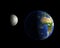 Moon and planet Earth in space