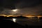 Moon and pond in a cloudy night