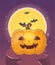 Moon pumpkin lantern bats halloween