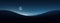 the moon with a realistic photo featuring its luminous presence against a gradient black-to-blue background, wide copy