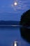 Moon reflecting in lake at twilight in spring season